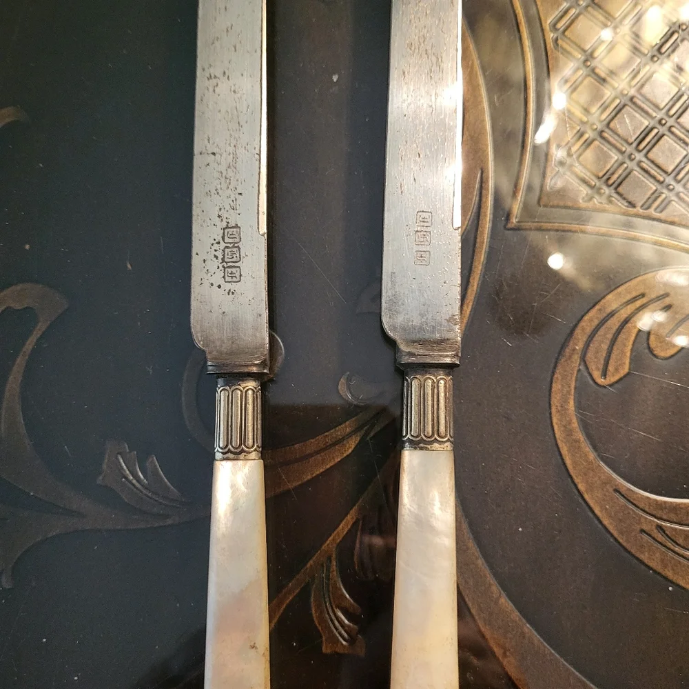 Antique Mother of Pearl Handle Knife Cutlery Marked Silverplate Lot of 2